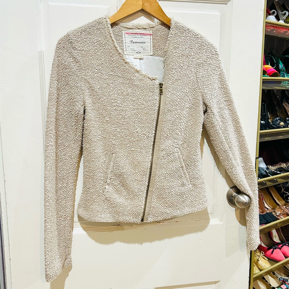 VTG Anthropologie Cartonnier Beige Peplum Textured Knit Jacket Romantic Size S - Picture 3 of 8